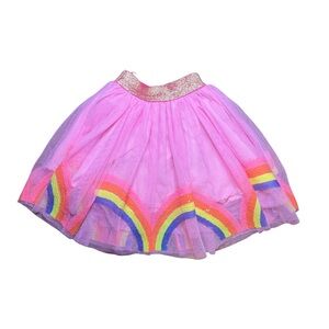 Lola + The Boys Pink Tule skirt with Rainbow Sequin border EUC Girls size 4